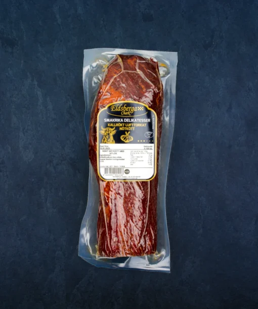 Rökt nötkött med vitlök, producerad av Eldsberga Chark